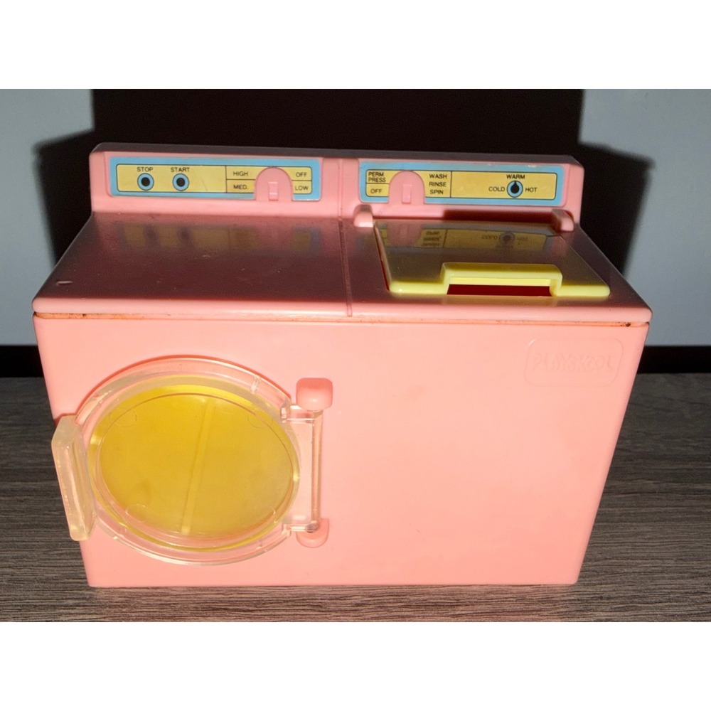 Vintage Playskool dollhouse Washer Dryer Combo Pink Yellow working pieces